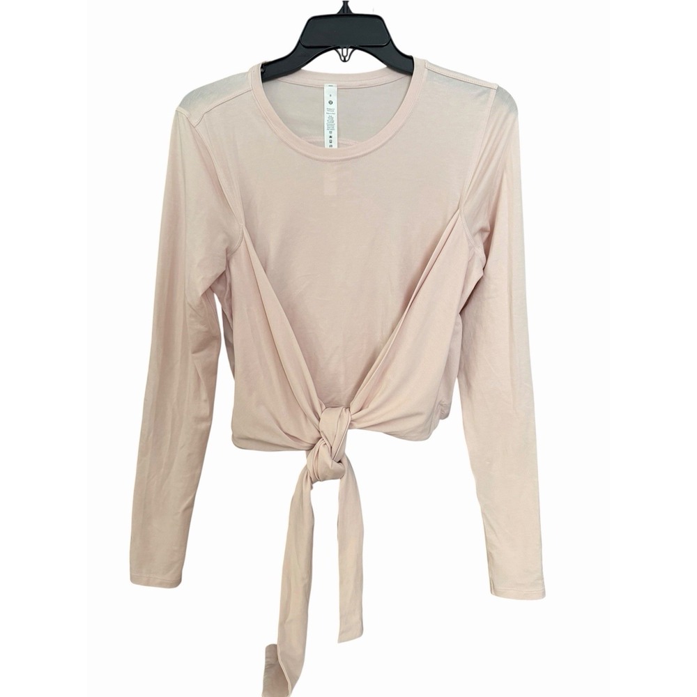 Lululemon Sz 8 Gather and Grow Long Sleeve Crop Top Cotton Stretch Pink #JJJ1-4
